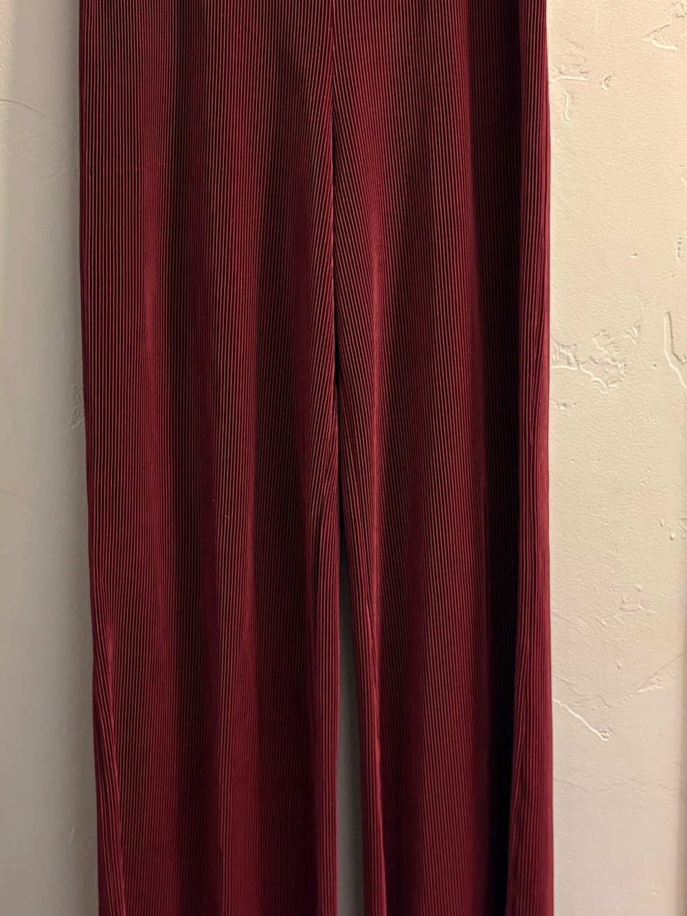 Ribbed Deep Burgundy Wide-Leg Pants - Picture 1 of 5